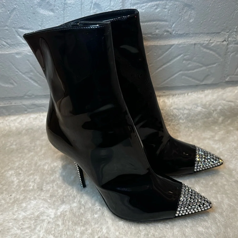 New Dolce & Gabbana Patent Leather Crystal Toe Booties Size 36.5